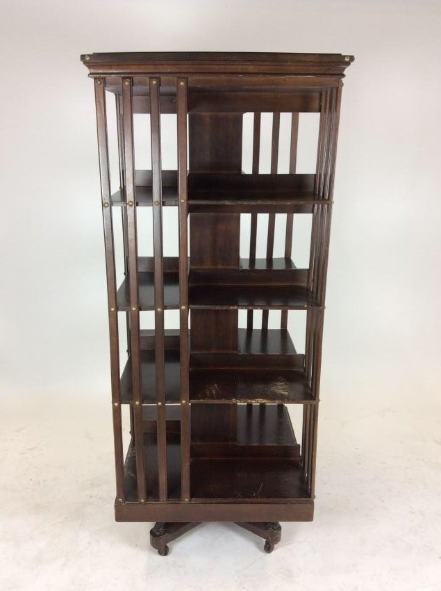 Antique Mahogany Rotating Open Bookcase on stand, 58H x (1 of 1)