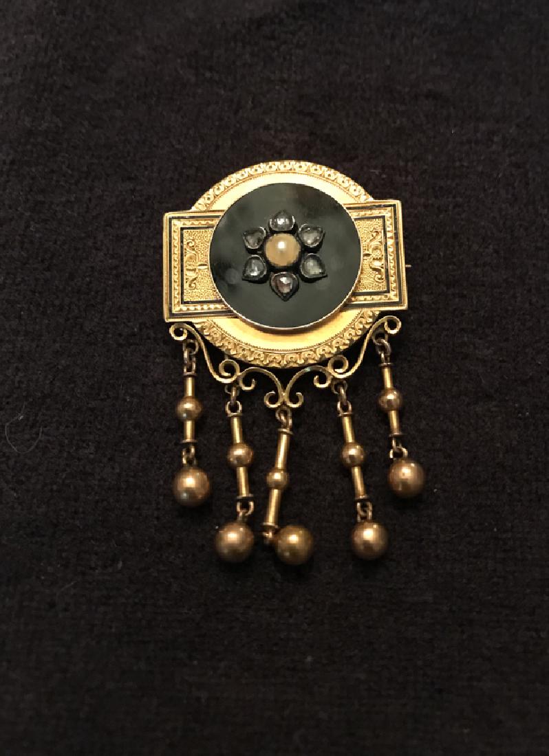 18K Yellow Gold Victorian Diamond and Enamel Mourning B (1 of 5)