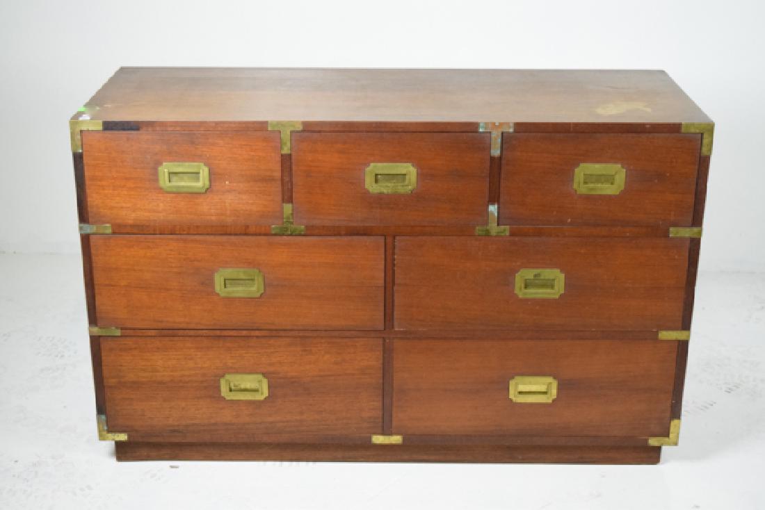 Campaign Style Chest of Drawers: 20th Century Campaign Style Chest of Drawers. Ricard Lynn & Company paper label. Taiwan 30H x 48L x 18W,