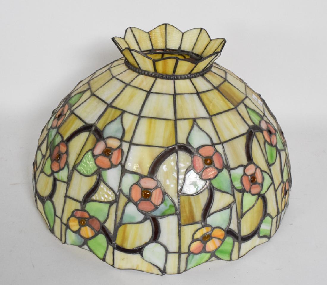 Leaded Hanging Ceiling Light Fixture - Floral Motif: Leaded Hanging Ceiling Light Fixture 12H x 20 diam, flower design, leaded 20th C