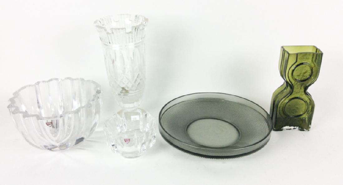 5pcs Art Glass , Including Orrefors & Waterford: Waterford vase 11" H, two Orrefors bowls 5 x 8 , 3 x 5, 2pcs Scandinavian glass unsigned