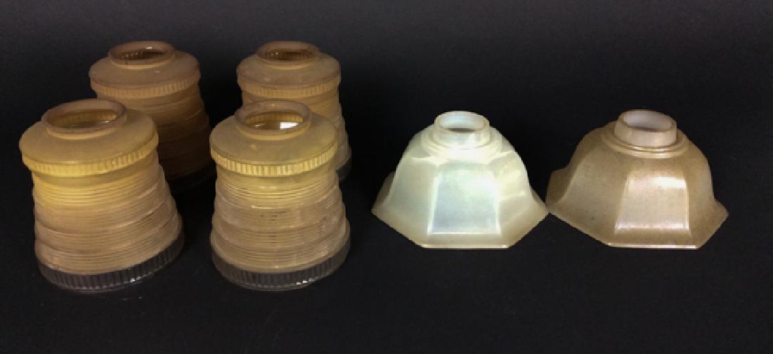 6 Art Glass light Shades, set 4 & 1 pair: 4 x 2" fittings, 3 x 2" fittings