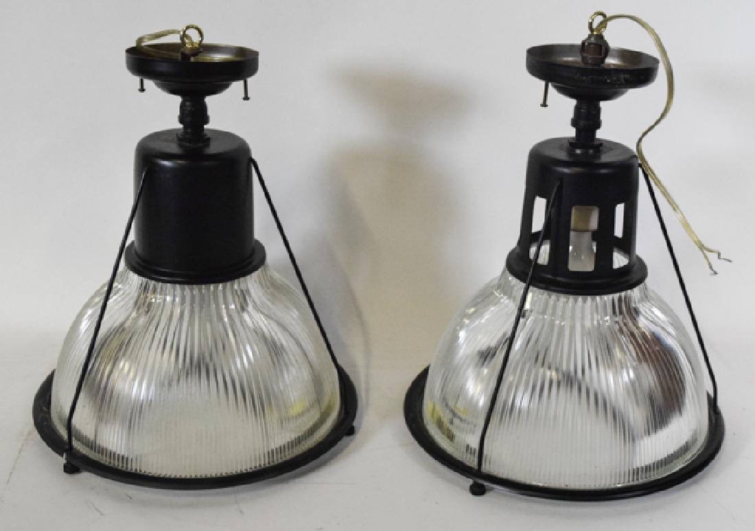 Pair of Holophane industrial ceiling light fixtures: 13 x 16Pair of Holophane industrial ceiling light fixtures