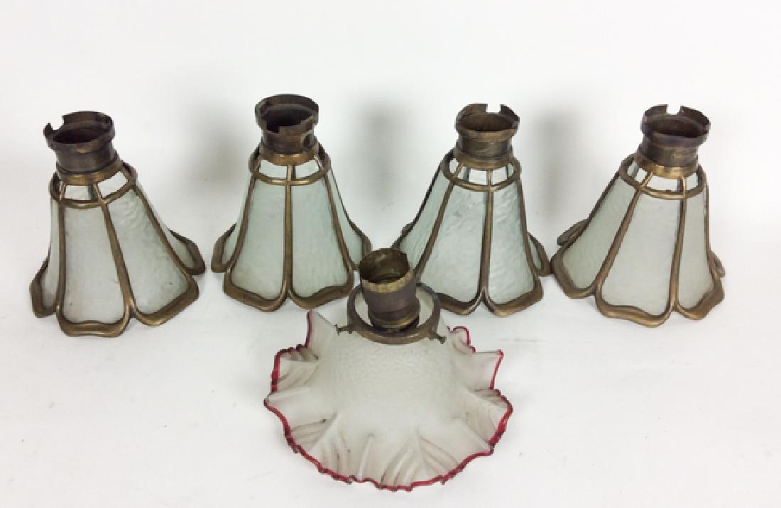 5 Antique Art Deco Regency Style Glass Light Shades: set of 4 & one odd, 6 x 1, 4 x 2