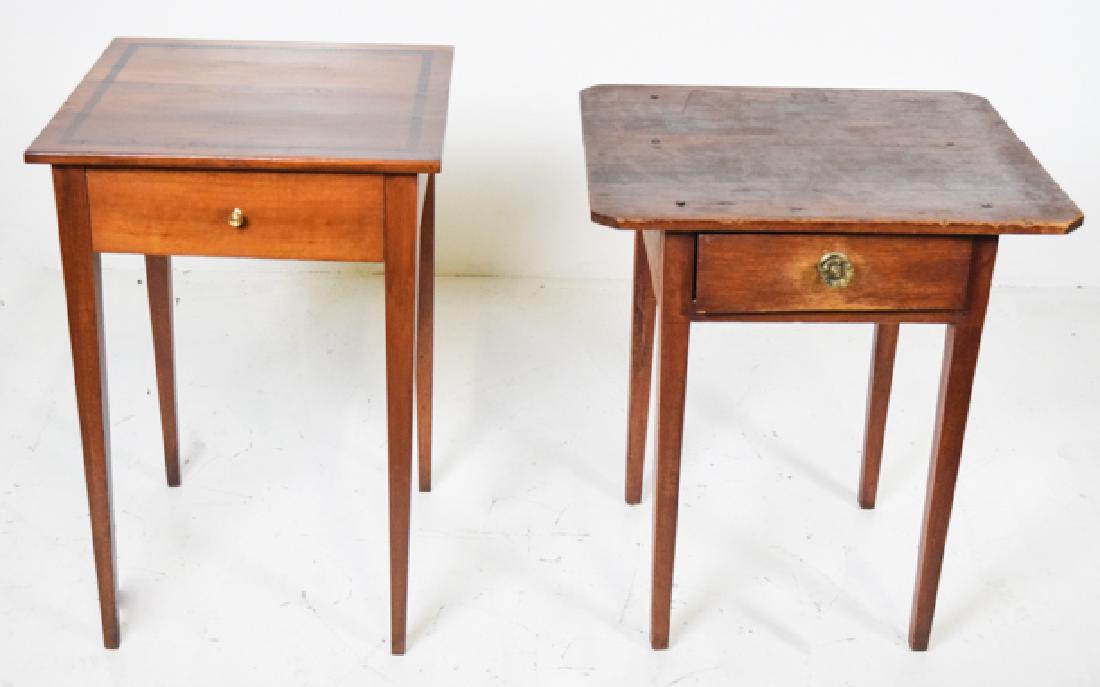 Pair of Antique End Tables: 18" l x 27"h x 17"w and 22"lx 25"h x 18"w - smaller one has split on top