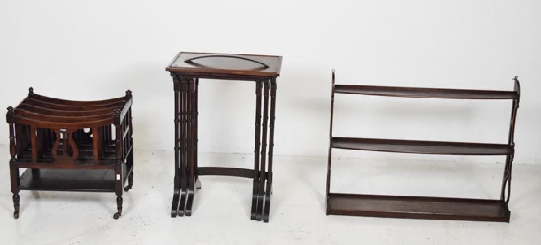 Nesting Tables, Canterbury and shelf: Shelf 31" 24 x 6" canterbury 18" x 19" x 12.5" largest nesting table 18x 26x12