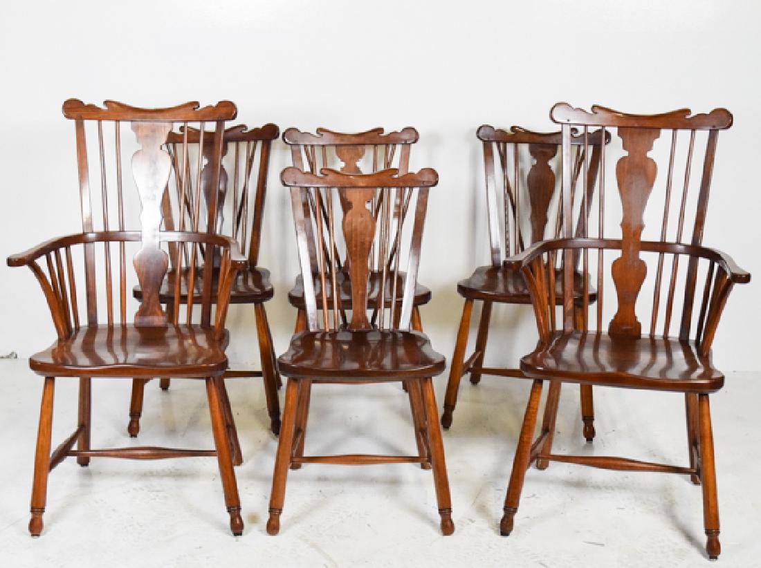 Set of 6 L & J.G Stickley Dining Room Chairs: Signed Cherry Valley Arm Windsor Chairs 17"x36"x18" two arm chairs - 20" x 42" x 16.5"