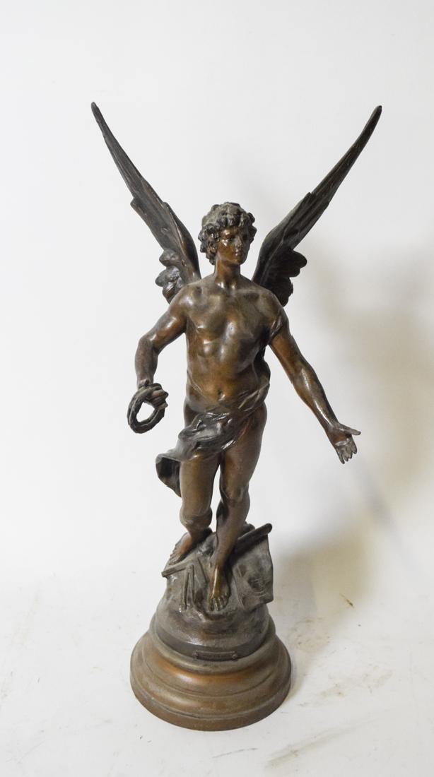 Auguste Moreau Bronzed Statue: Early 20th Century Bronzed Statue of Greek god by Auguste Moreau, with makers mark and signature, 20" Tall.