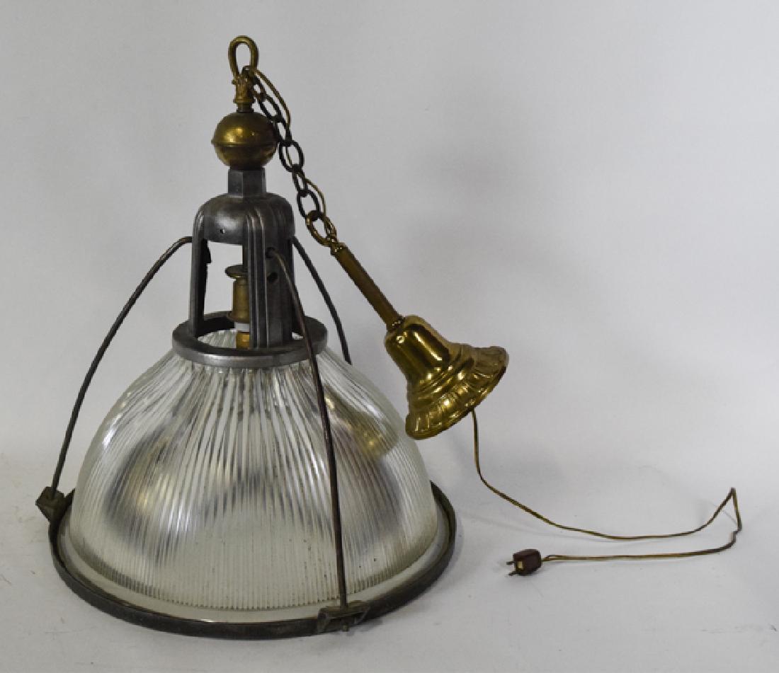 Large industrial Hanging Holophane Lamp Ceiling Fixture: 28"x20"DiaLarge industrial Hanging Holophane Lamp Ceiling Fixture