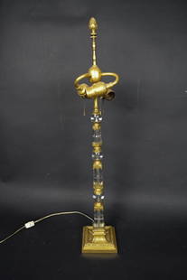 Gilt Bronze and Glass Lamp: Signed J.E. Caldwell Founded in Philadelphia 1839. Glass and Bronze. Height 18"