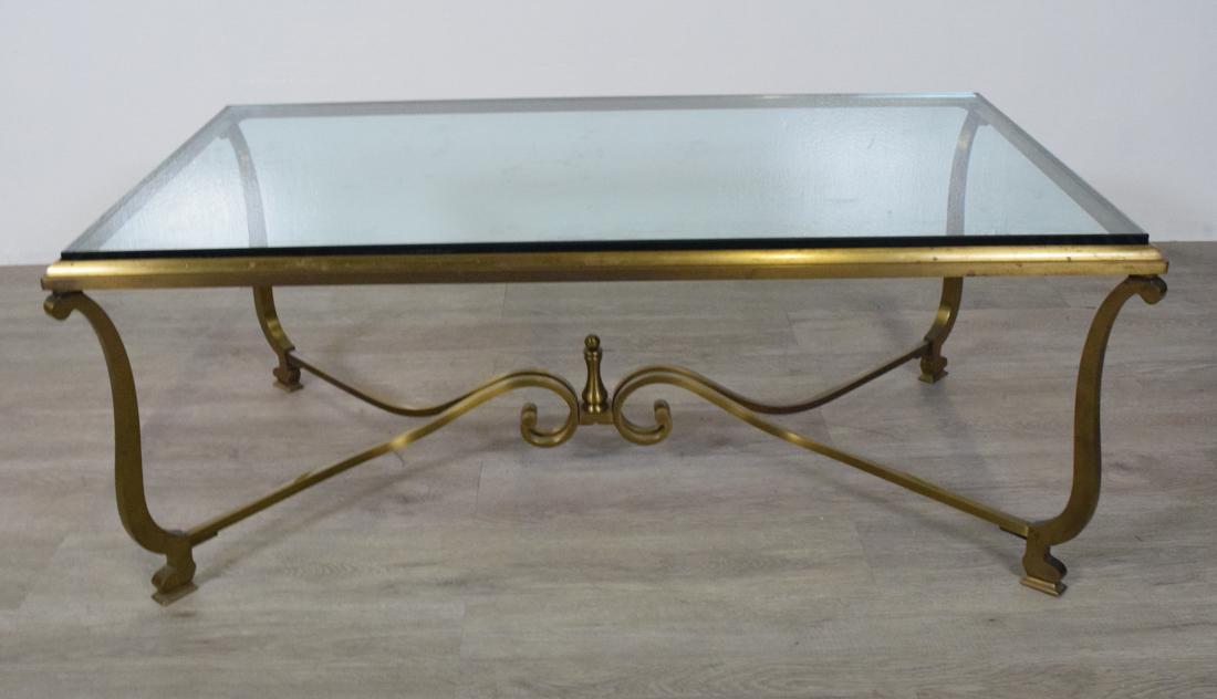 Bronze and Glass Low Table: A Square glass top raised on brass cabriole legs Height 17.5" 33" square.