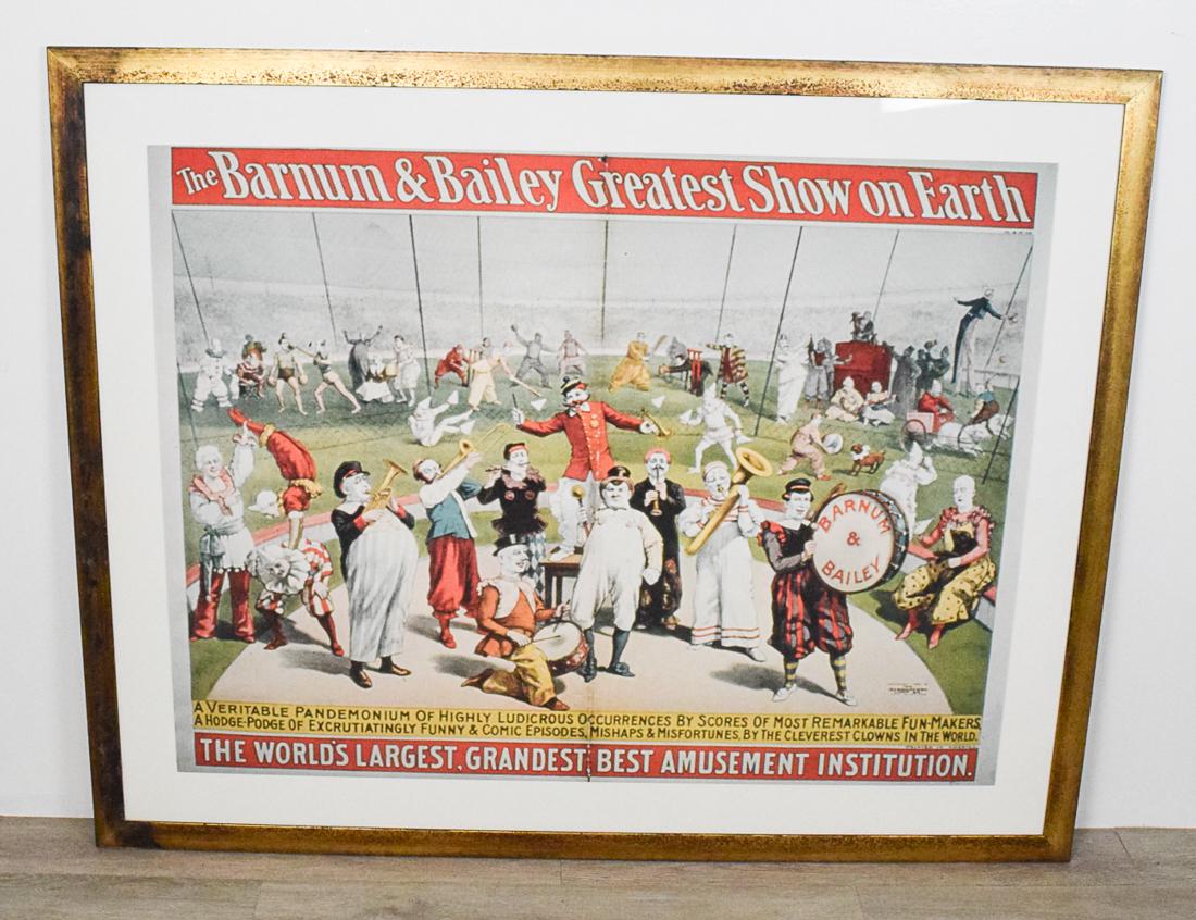 Barnum and Bailey Print: Print of 3 ring circus. Poor quality. Height 38" width 50"