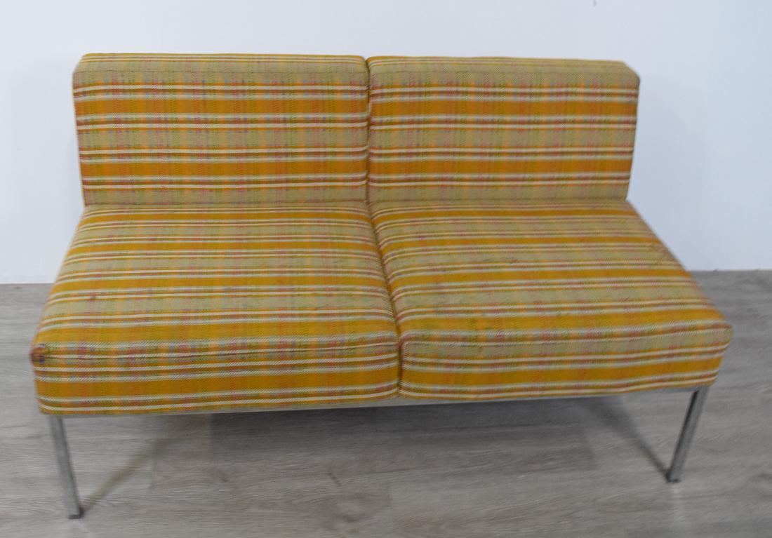 Knoll Style Couch - Two Cushion Yellow Strip: Two cushion with tan fabric