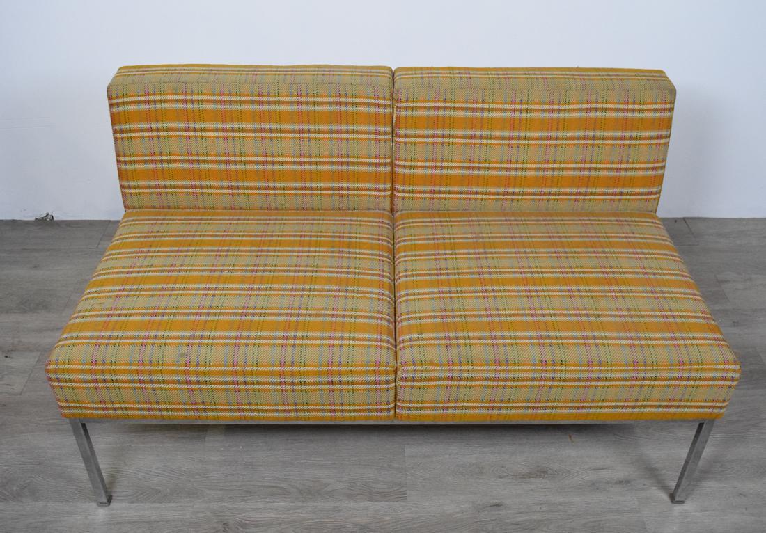 Knoll Style Couch - Two Cushion Yellow Strip: Two cushion with tan fabric