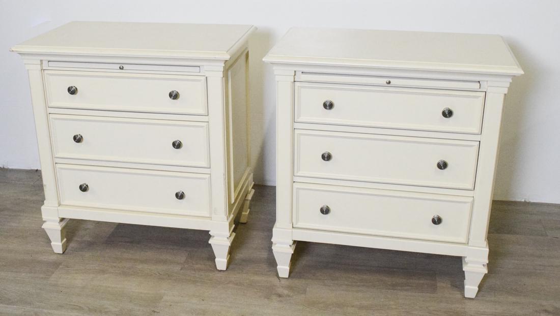 Pair of Federal Style Nightstands by Drexel: White painted nightsides with three drawers each. Marked drexel.