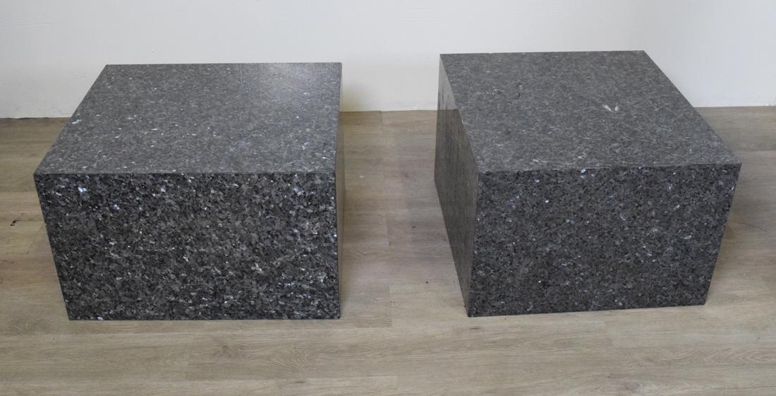 Pair of Modern Marble End Tables: Black marble with white and grey flecks.