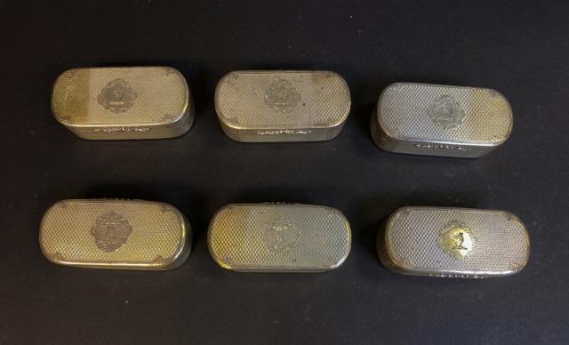 Six English Sterling Silver Trinket Boxes: Six English sterling trinket boxes. Birmingham circa 1936-37, with Longman & Co., 15 Dover St., W1 markings and GST maker's mark. 21.14 oz.