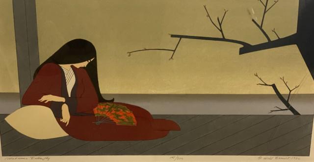 Signed Will Barnet Lithograph: Will Barnet (American 1911-2012) Litho Madame Butterfly, pencil signed and dated Will Barnet 1980. Numbered 141/300. With Circle Gallery label on verso. 18 1/4"H x 34"W $200-400