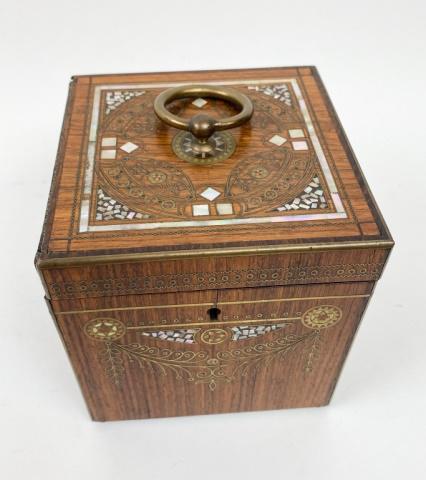 Wooden Tea Caddy With Brass & Mother of Pearl (1 of 7)