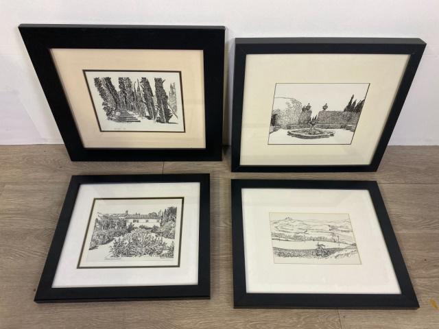 4 Pen & Ink Drawings Signed Mauzerall (1 of 6)