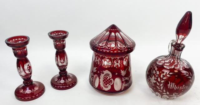 4 Pieces Bohemian Ruby Glass (1 of 10)