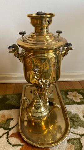 Russian Brass Samovar, Brass Figural Teapot (1 of 7)