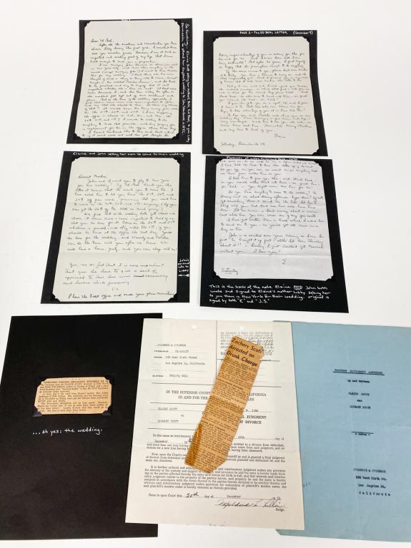 Wedding Announcement, Divorce papers, Inviting Mom: This lot includes the wedding announcement of John Steinbeck and Elaine Scott from Elaine's Mother, most likely published in Texas. This lot also includes Elaine Scott's official divorce papers from Z