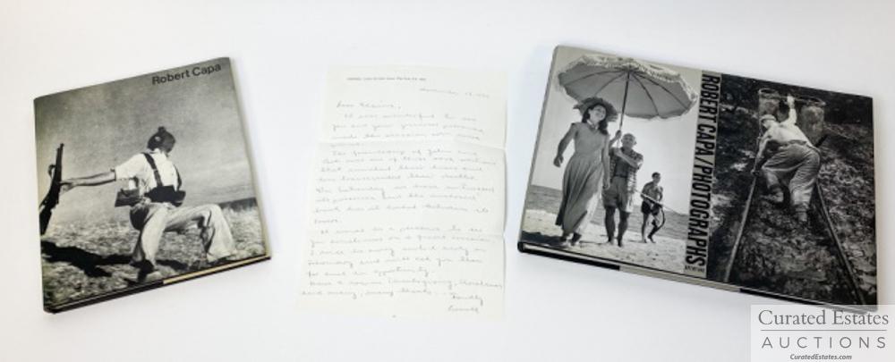 Two Robert Capa Books and Letter from Cornell Capa: Two Robert Capa Books and Letter from Cornell Capa to Elaine Steinbeck in 1977. One book is inscribed to Elaine. Inscription reads : "To Elaine Steinbeck....is a very special memento November 12, 1977