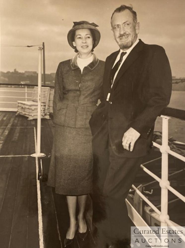 Photo of John and Elaine Steinbeck 1962-1963: Black and White Photo of John and Elaine Steinbeck on a ship 1962-1963 Provenance: From the Estate of John and Elaine Steinbeck