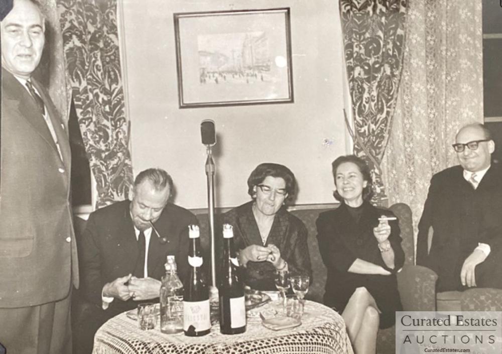 Photograph from Hungary in 1963 by Joseph Hunady: Black and white photograph which includes John and Elaine Steinbeck in Hungary. Verso reads: stamped "photographed by Joseph Hunady Hungary" Provenance: From the Estate of John and Elaine Steinbeck