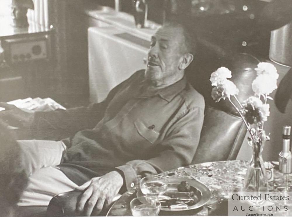 Three of the last photos of John Steinbeck: This lot includes three black and white photos, one large and two small, from Thanksgiving 1968, which were included in an envelope that Elaine inscribed " Last photos Thanksgiving 1968" First photo 9