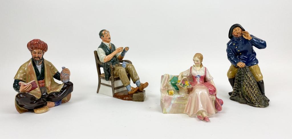 Four Royal Doulton Porcelain Figurines: 4 Royal Doulton porcelain figurines. The Bachelor, 7"; Sea Harvest, 7 3/4"H ; Omar Khayyam, 6"H; Midsummer Noon 5"H