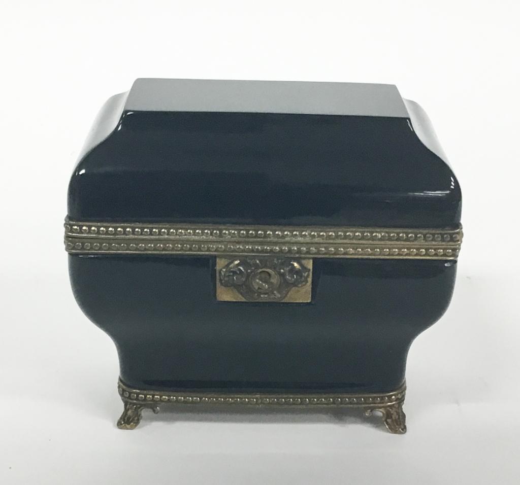Porcelain Jewelry Casket With Bronze Mounts: Marked made in France. 5"H x 5 1/2"L x 3 1/2"W