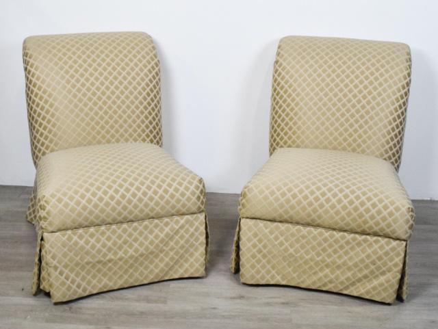 Pair of Napoleon III Slipper Chairs: Pair of Beige Slipper chair with Diamond Pattern 36" H x 27"w x 38" L