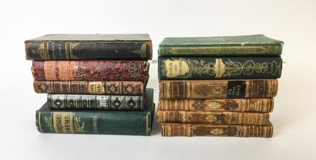 Lot of 11 Antique Books: Lot of 11 books, some leatherbound, including Tennyson, Balzac, Holmes, Baudelaire. 19th & early 20th century.