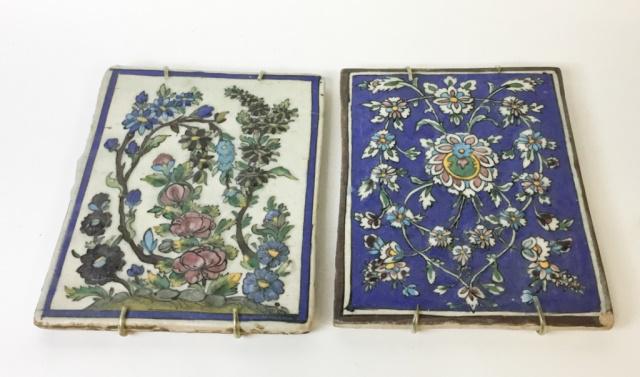 2 Hand Painted Art Pottery Tile Plaques: 2 hand painted art pottery tile plaques. Each 13"H x 10 1/2"W