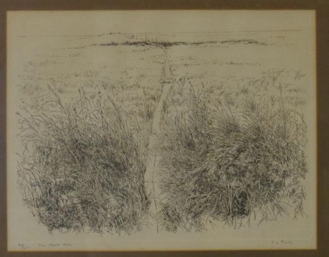 Modern Lithograph: The Foot Path pencil signed HL Fritz? 83/210. 14" Tall 18 1/2" Wide