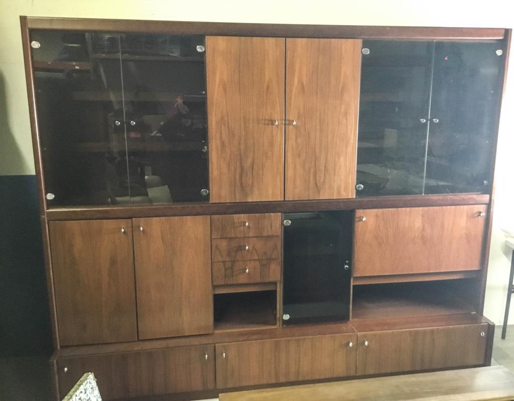 Bas Van Pelt Rosewood & Glass Modular Wall Unit: 89"H x 99 1/2"L x 24 1/2"D