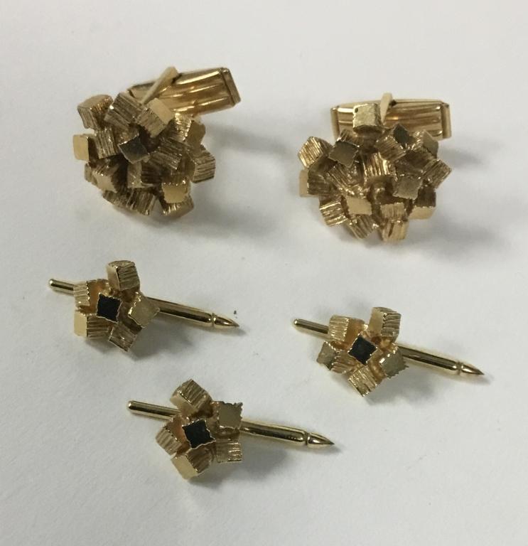 Pair of 14k Gold 'Nugget' Cufflinks & 3 Tie Pins (1 of 7)