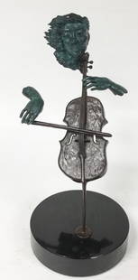 Paul Fairley Bronze Cello Player: On marble base. Signed and dated P. Fairley '80 and numbered 78/350. 18"H with base.