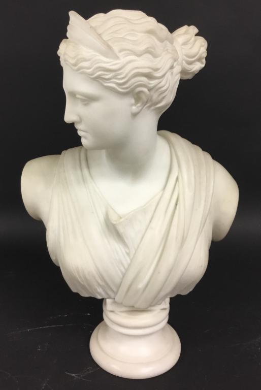 Alabaster Bust of Artemis: 16"H. Chip on crown.