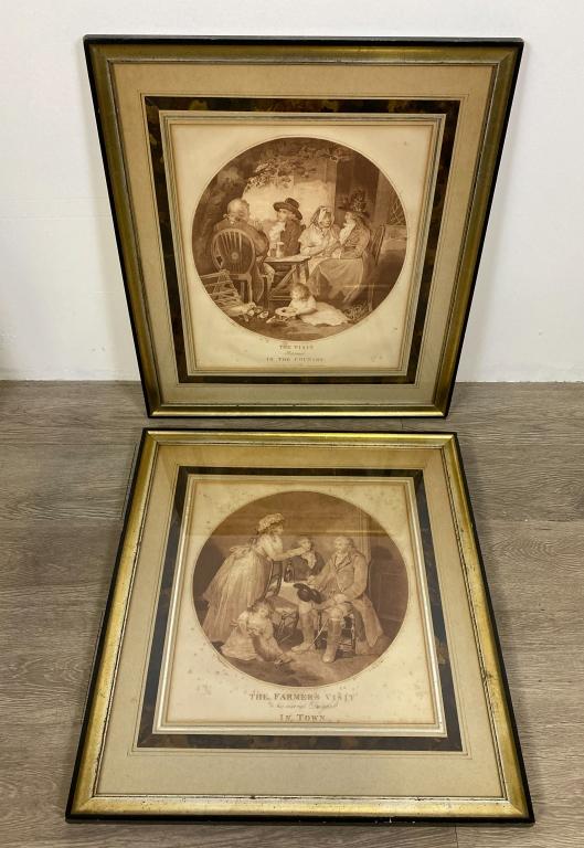 Pair of William Nutter Engravings: Pair of William Nutter engravings, The Farmer's Visit to His Married Daughter in Town, 14 1/2"H x 13"W & The Visit Returned in the Country, 14 3/4"H x 13 3/4"W. 1780, William Dickinson Engraver, Londo