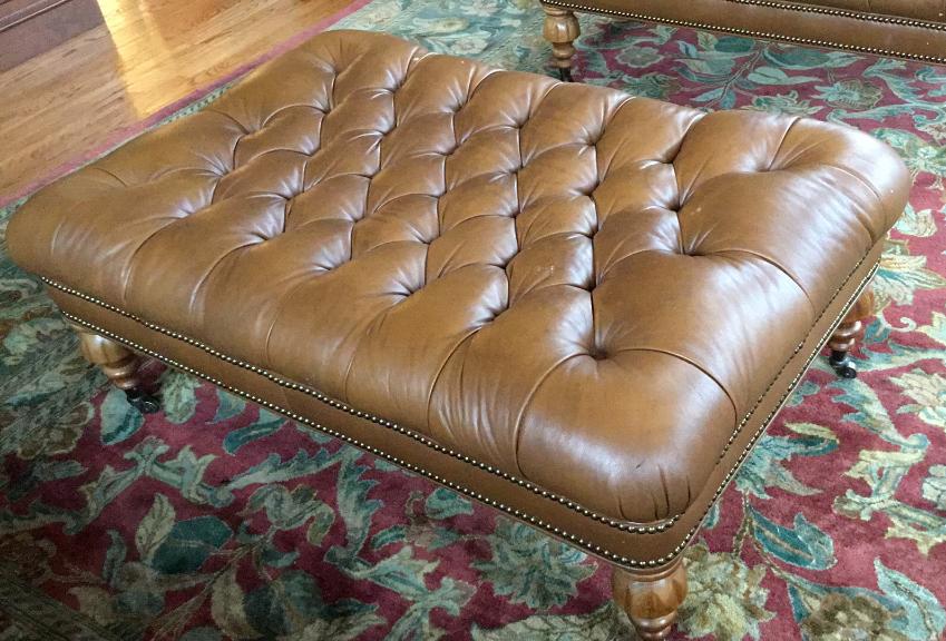 Tufted Leather Ottoman (1 of 3)