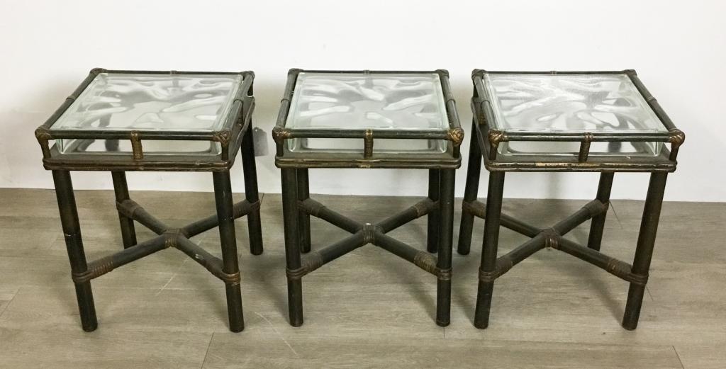 3 Glass Top Faux Bamboo Side Tables (1 of 5)