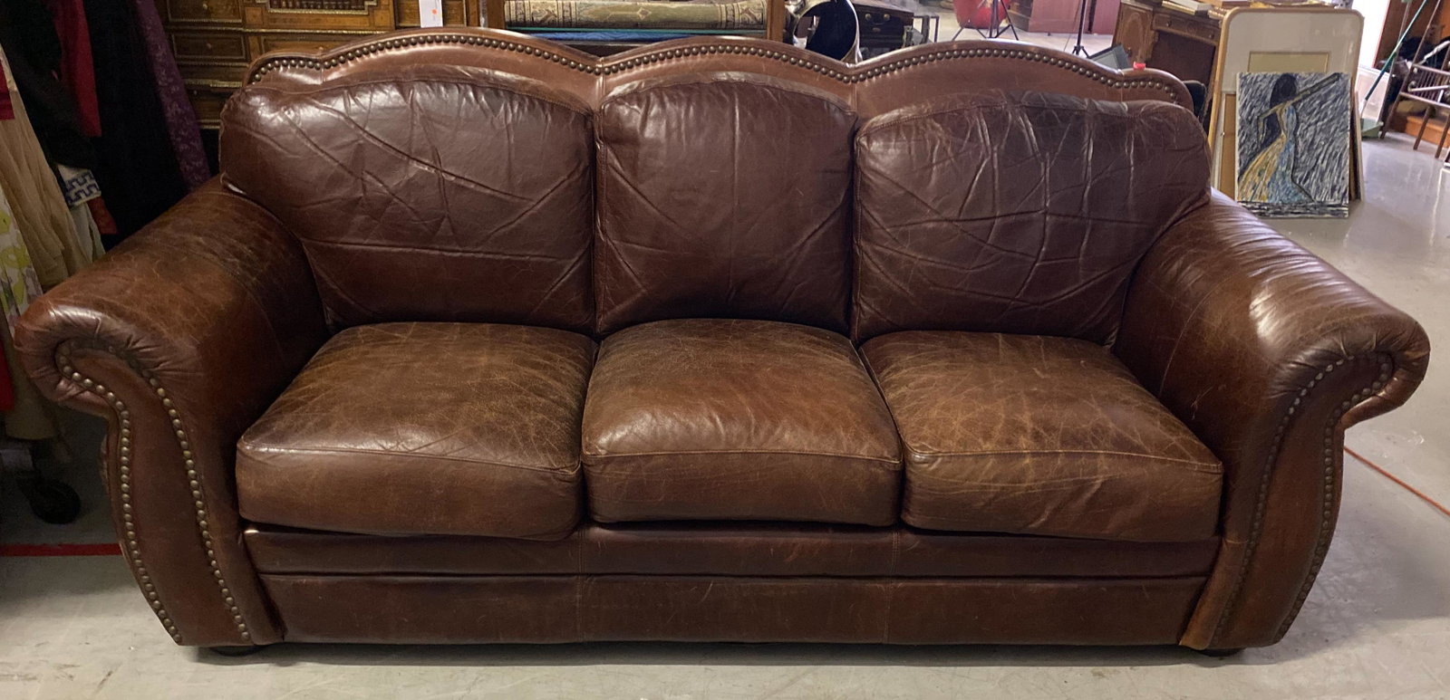 Leather Trend Brown Leather Couch: 93"L x 40"H x 38"D
