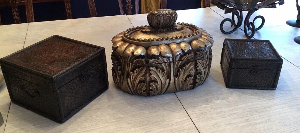 3 Decorative Boxes: Largest 10”h x 14”W