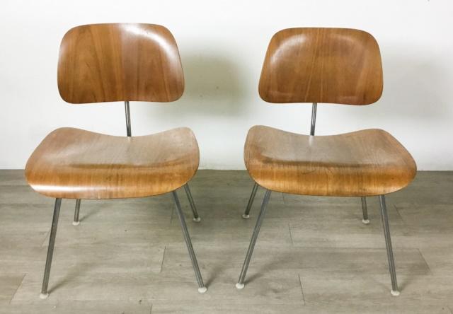 Pair of Charles Eames for Herman Miller LCM Chairs: 30"H x 19 1/4"W x 20"D. Back detached on one.
