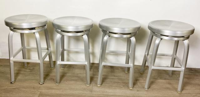 Four Modern Aluminum Rotating Bar Stools: Four Aluminum Rotating Bar Stools 24" Tall 15" Diameter