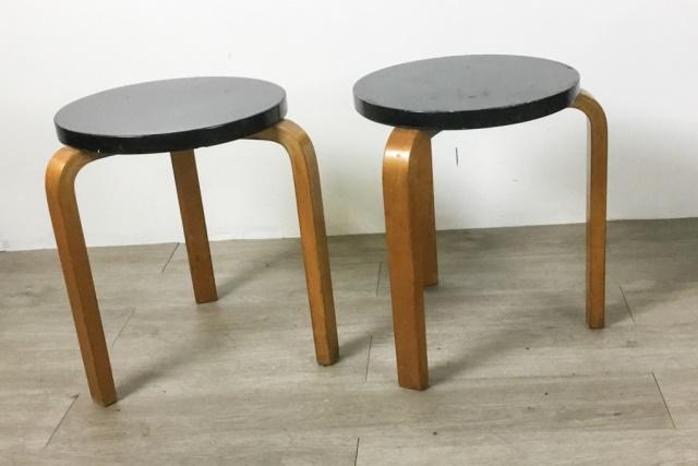 Pair of Alvar Aalto Style Stools: Alvar Aalto (Finnish 1898-1976) 17"H x 13 3/4"-diameter (seats)