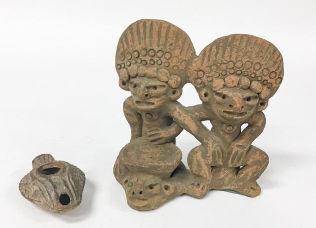 Pottery Oil Lamp & Veracruz Style Pottery Statue (1 of 11)